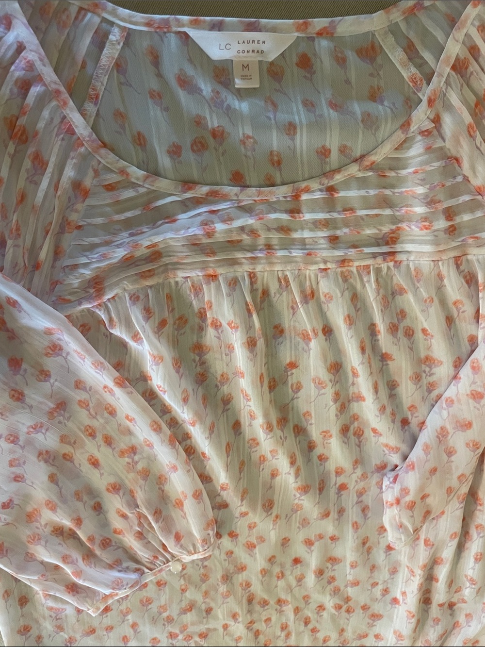 LC Lauren Conrad White Blouse with Peach Floral Print